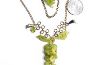 Green Jade Bead Necklace and Earrings Set, Brass Wire Wrapped Jewelry