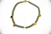 Vintage Swarovski Pearl Choker, Avocado Green, June Birthstone Necklace