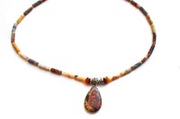 Brown Agate Barrel Bead Necklace, Sterling Silver Pendant