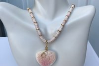 Wire Wrapped Heart Conch Shell Necklace, Pink shell & Brass Beads