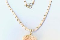 Wire Wrapped Heart Conch Shell Necklace, Pink shell & Brass Beads