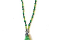 Chartreuse Green Beaded Tassel Necklace, Vintage Style Pendant