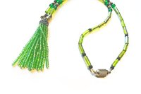 Chartreuse Green Beaded Tassel Necklace, Vintage Style Pendant