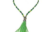 Chartreuse Green Beaded Tassel Necklace, Vintage Style Pendant