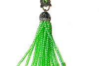 Chartreuse Green Beaded Tassel Necklace, Vintage Style Pendant