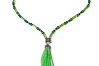 Chartreuse Green Beaded Tassel Necklace, Vintage Style Pendant