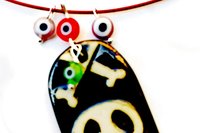 Spooky Halloween Pendant Necklace: Ceramic Jack O'Lantern, Skull, Skeleton Choice - Stainless Steel