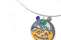 Spooky Halloween Pendant Necklace: Ceramic Jack O'Lantern, Skull, Skeleton Choice - Stainless Steel