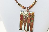 Vintage Cloisonne Pendant Necklace: Enamel Artwork on Leather Cord