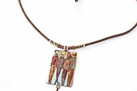 Vintage Cloisonne Pendant Necklace: Enamel Artwork on Leather Cord