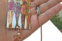 Vintage Cloisonne Pendant Necklace: Enamel Artwork on Leather Cord