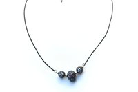 Boho CZ Skull Necklace Bracelet Set, Black Leather Cord