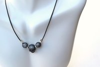 Boho CZ Skull Necklace Bracelet Set, Black Leather Cord