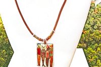 Vintage Cloisonne Pendant Necklace: Enamel Artwork on Leather Cord