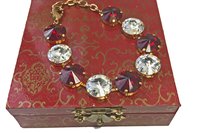 Vintage Swarovski Crystal Bracelet, Ruby Red, Emerald Green, Clear Crystals, Gold or Silver Tone