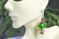 Handmade Glass Candy Cane Lightweight  Dangle Earrings, Red and Green Holiday Present