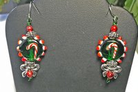 Handmade Glass Candy Cane Lightweight  Dangle Earrings, Red and Green Holiday Present