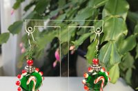 Handmade Glass Candy Cane Lightweight  Dangle Earrings, Red and Green Holiday Present