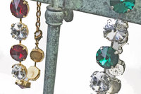 Vintage Swarovski Crystal Bracelet, Ruby Red, Emerald Green, Clear Crystals, Gold or Silver Tone