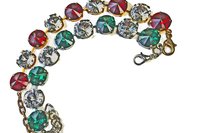 Vintage Swarovski Crystal Bracelet, Ruby Red, Emerald Green, Clear Crystals, Gold or Silver Tone