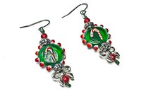 Handmade Glass Candy Cane Lightweight  Dangle Earrings, Red and Green Holiday Present