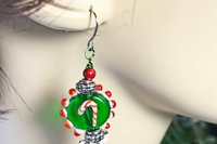 Handmade Glass Candy Cane Lightweight  Dangle Earrings, Red and Green Holiday Present