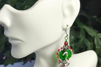 Handmade Glass Candy Cane Lightweight  Dangle Earrings, Red and Green Holiday Present