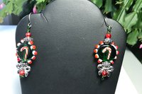 Handmade Glass Candy Cane Lightweight  Dangle Earrings, Red and Green Holiday Present