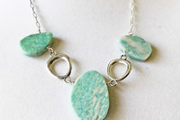 Amazonite Slice Necklace, Paper Clip Chain, Silver Connectors
