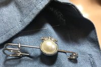 Stainless Steel Scarf Pin Brooch, Faux Pearl Bow, Allergy Free