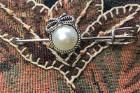 Stainless Steel Scarf Pin Brooch, Faux Pearl Bow, Allergy Free