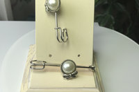 Stainless Steel Scarf Pin Brooch, Faux Pearl Bow, Allergy Free