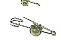 Stainless Steel Scarf Pin Brooch, Faux Pearl Bow, Allergy Free