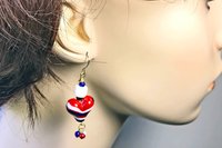 Red White Blue Lampwork Heart Earrings choice, Patriotic USA Jewelry