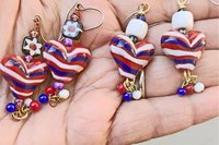 Red White Blue Lampwork Heart Earrings choice, Patriotic USA Jewelry