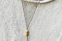 Boho Gold Plated Peanut Bead Necklace, Minimalist Brown Leather Chain