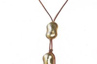 Boho Gold Plated Peanut Bead Necklace, Minimalist Brown Leather Chain