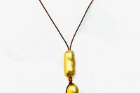 Boho Gold Plated Peanut Bead Necklace, Minimalist Brown Leather Chain