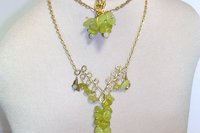 Green Jade Bead Necklace and Earrings Set, Brass Wire Wrapped Jewelry