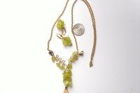 Green Jade Bead Necklace and Earrings Set, Brass Wire Wrapped Jewelry