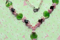 Vintage Floral Glass Bead Necklace, Pink & Chartreuse, Spring Style