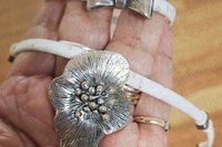 Portuguese White Cork Necklace Set, Pewter Flower Pendant, Eco Friendly Jewelry