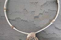 Portuguese White Cork Necklace Set, Pewter Flower Pendant, Eco Friendly Jewelry