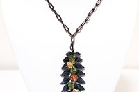 Garden Necklace, Ladybug & Glass Flower Pendant, Gunmetal Chain