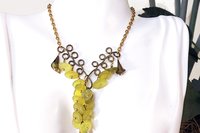 Green Jade Bead Necklace and Earrings Set, Brass Wire Wrapped Jewelry