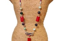 Handmade Coral & Turquoise Beaded Mom Necklace, Sterling Silver Pendant