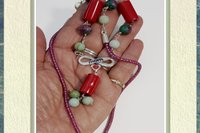 Handmade Coral & Turquoise Beaded Mom Necklace, Sterling Silver Pendant