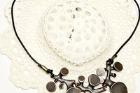 Handmade Copper Pendant Necklace, Black Leather Cord, Boho Eclectic Jewelry