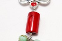 Handmade Coral & Turquoise Beaded Mom Necklace, Sterling Silver Pendant