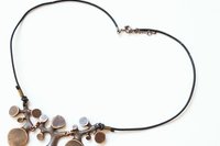 Handmade Copper Pendant Necklace, Black Leather Cord, Boho Eclectic Jewelry